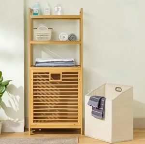 Support de rangement multifonctionnel en <span class=keywords><strong>bambou</strong></span> pour toilettes pour le salon de la maison comprenant un panier à linge sale Meubles de salle de bain - Product Image 4