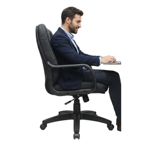 Chaise de bureau ergonomique KINSHA en cuir PU, hauteur réglable, accoudoirs fixes, base pivotante, design moderne, pour bureau à domicile - Product Image 1