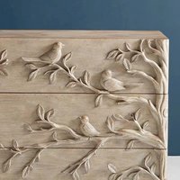 Commode bohème à 3 tiroirs en bois massif, buffet rustique fait main avec motifs floraux en relief, meuble de rangement d'appoint antique pour salon