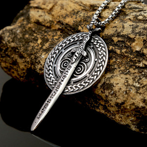 Yunnique – collier avec pendentif épée et bouclier Viking en acier inoxydable pour hommes, bijoux cadeau, pendentif à thème Vintage, 3.0x60CM - Product Image 2