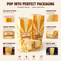 Sac en papier pour pop-corn imprimé sur mesure, à bord festonné, de qualité alimentaire, jetable, coloré, pour cinéma, fête, collation