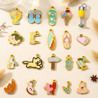Pendentif Chat en Acier Inoxydable Plaqué Or 18K, Style Breloque Goutte d'Huile, Océan, Bikini, Soleil, Crème Glacée, pour Bijoux Fantaisie DIY