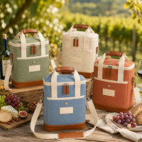 Sac Isotherme en Toile pour Vin avec Fond en Cuir et Doublure Isolante – Sac Glacière Portable pour Camping en Famille et Pique-nique – Offre Spéciale