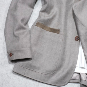 Blazer Grigio Personalizzato con Colletto alla Coreana, Monopetto, in Tessuto Polycaprio Italiano, Lana a Spina di Pesce, Traspirante, Vestibilità Slim, per Business - Product Image 6
