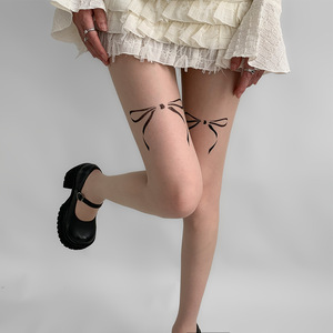 Girly Printed Bow Sheer Pantyhose Women 0D Ultra Thin <b>Skin</b> <b>Tone</b> <b>Tights</b> For Sweet Style - Product Image 4