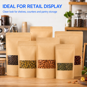 Custom Printed Stand Up Kraft <b>Paper</b> Bag with Clear Window Zipper Food Grade Resealable Pouch for Coffee Tea Nuts Dried Fruit - Product Image 1