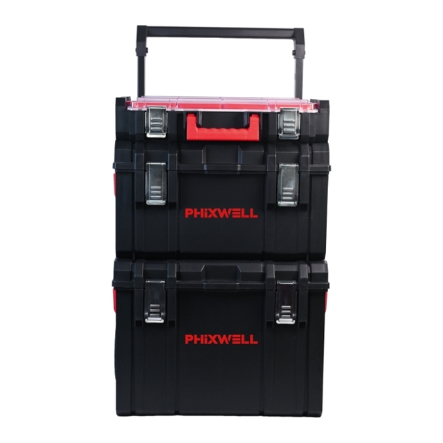 PHIXWELL 3-in-1 Modular Stackable Tool Storage System Best Trolley Mobile Tool Box with Top Clear Lid Organizer