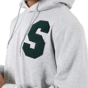 <b>Men's</b> Gray Cotton Fleece Hooded Sweatshirt With Green Letter S Print Regular Fit Casual Wear Autumn Style - Product Image 6