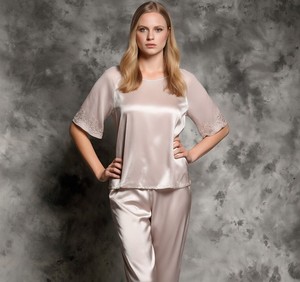 Set Pigiama in Seta per Donna con LOGO Personalizzato, Maniche Lunghe, <span class=keywords><strong>Sexy</strong></span>, Due Pezzi, Abbigliamento da Notte in Seta - Product Image 3