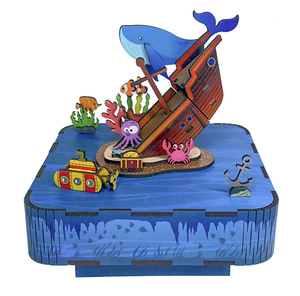 Tonecheer Undersea Mystery music box wood jigsaw for kids wooden 3d puzzle Castle in The Sky