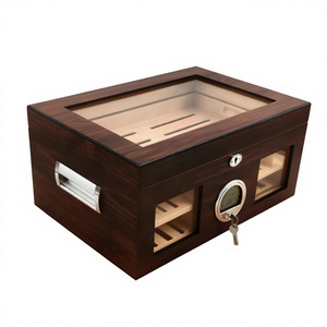 Humidor de Cigarros de Madera de Cedro con Tapa Abatible de Doble Capa, con Cerradura, a Prueba de Humedad, Diseño Rectangular, Gran Capacidad de Almacenamiento - Product Image 1
