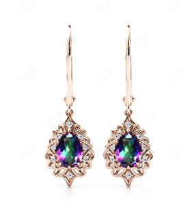 Boucles <span class=keywords><strong>d</strong></span>'oreilles pendantes élégantes en <span class=keywords><strong>argent</strong></span> sterling 925 plaqué or rose avec moissanite mystique taille ronde et fermoir français - Product Image 4