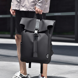 Water Resistant <b>Backpack</b> <b>Large</b> Capacity Flip Top Laptop Compartment Unisex For Commuting Business Travel Gray Black Green Solid - Product Image 2