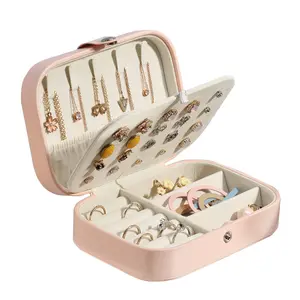 Vente en gros de boîte à bijoux de luxe en cuir rose Pu organiser étui en cuir mini bague boucle d'oreille collier bijoux coffret cadeau