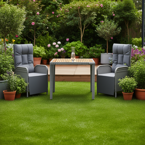 Grey Garden <b>Dining</b> <b>Set</b> <b>2</b> <b>Seater</b> Rattan Teak <b>Table</b> Outdoor Furniture Contemporary Weather Resistant - Product Image 2
