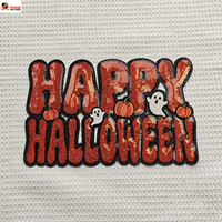 Patchs à paillettes Halloween, grands motifs d'automne effrayants (Citrouille, Fantôme, Chapeau de Sorcière), appliques brodées thermocollantes pour veste, sweat à capuche, décoration DIY