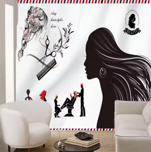 Papel pintado <span class=keywords><strong>de</strong></span> salón <span class=keywords><strong>de</strong></span> belleza calcomanía <span class=keywords><strong>de</strong></span> peluquería moda chica mujer corte <span class=keywords><strong>de</strong></span> pelo peluquería peine calcomanías decoración del hogar arte Mural - Product Image 1