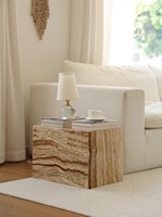 Table d'appoint en travertin naturel de style français du milieu du siècle, table de chevet, meubles pour salon, appartement, villa, hôtel