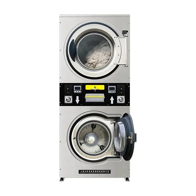 2 strati 15kg commerciale self-service lavaggio e asciugatura macchina che supporta il pagamento con carta di moneta