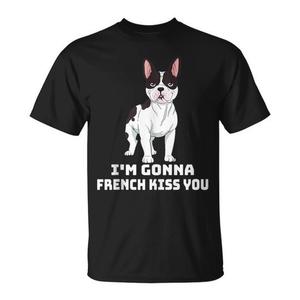 T-shirt bouledogue français, design I'm Gonna French Kiss You, en coton noir, unisexe pour adultes - Product Image 1