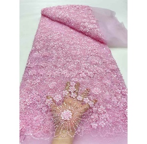 Toplace, gran oferta, tela blanca con cuentas, encaje y plumas, tela nupcial con cuentas pesadas, vestido africano <span class=keywords><strong>de</strong></span> encaje con cuentas - Product Image 4