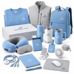 Coffret Cadeau Gilet de Travail Sac à Dos Oreiller en U Masque pour les Yeux Tasse Thermique Carnet A5 Logo Personnalisé Cadeaux d'Anniversaire pour Entreprise de Fret Aérien - Product Image 1