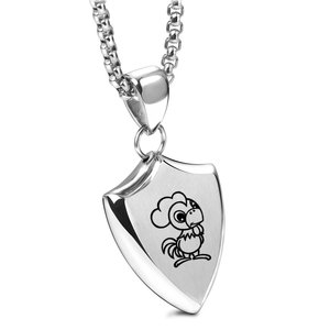 Stainless Steel Shield Pendant Necklace Engraved Cartoon Zodiac Animal Daily Wear <b>Gift</b> 25mm - Product Image 4