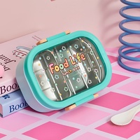 Boîte à lunch compartimentée en acier inoxydable carrée et colorée, double niveau, design de dessin animé, style mignon, grande capacité pour les étudiants
