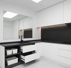 Armoires de cuisine SANTOPOVA de style minimaliste, blanc brillant, éclairage LED dissimulé - Product Image 5