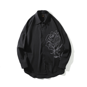 Camisa Casual Holgada de Manga Larga con Estampado Floral de Rosas Batik, Transpirable, para Hombre, Estilo Oscuro, para Parejas, ODM - Product Image 3