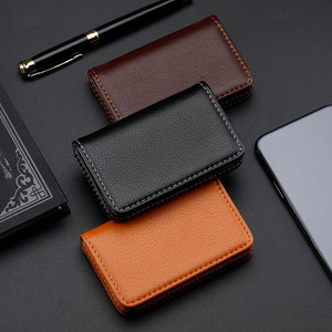 Porte-cartes de visite fin en cuir PU tressé avec fermeture magnétique, pour hommes et femmes - Product Image 2