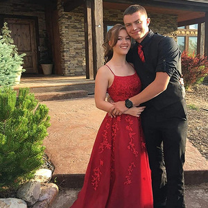 Women's Ball Gown Prom Dress Long Tulle Lace Applique Spaghetti Strap Empire Waist Floral Print Sheer Layer Spring Party Dress - Product Image 3