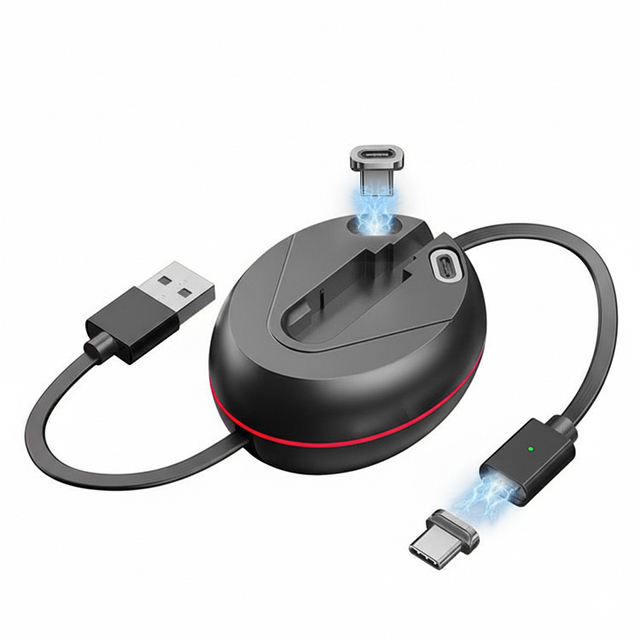 Stretchable Magnetic Suction Data 3 in 1 USB Cable 3A Fast Charging C-C Charging Cable for Laptop Phone Tablet Customize Logo