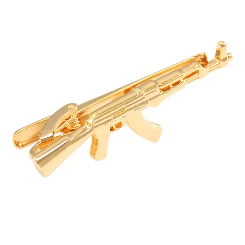 Novelty Gold AK-47 Gun Tie Clips for mens Necktie Clamp Clasp Men Ties Accessories Fashion Gift Brand Jewelry