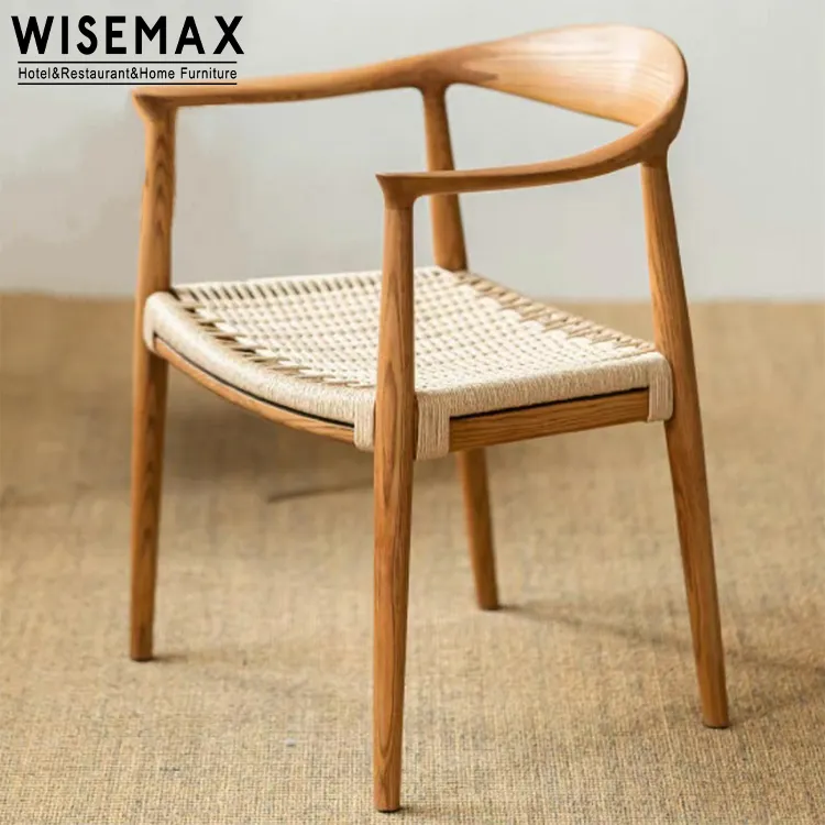 WISEMAX 가구 핫 세일 대중음식점 식당 가구 호두 밧줄 좌석과 팔걸이를 가진 단단한 나무 식사 의자