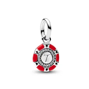 Colgante de póker Texas Card con dije plateado, circonita, diseño de flor original con engaste de circonitas rosas, exquisito, moderno, joyería DIY para niños - Product Image 6