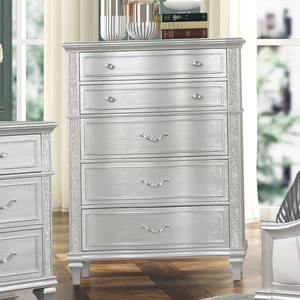 Gabinete de almacenamiento para dormitorio con detalles de cristal, color plateado metalizado glamuroso, con 5 cajones - Product Image 4