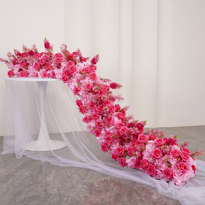 Luxury <b>Artificial</b> Floral Design Event Flower Runner Pink Rose Red Wedding Table Flowers Decoration Arrangement - Product Image 1