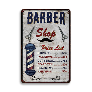 Carteles de hojalata personalizados, decoraciones de barbería, placas de Metal de corte de pelo para colgar en la pared Retro Vintage, <span class=keywords><strong>cueva</strong></span> de hombre con precio de fábrica - Product Image 4