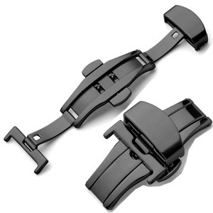 Vente en gros de fermoirs à double bouton en acier inoxydable de 12, 14, 16, 18, 20, 22 mm, <span class=keywords><strong>boucle</strong></span> de <span class=keywords><strong>montre</strong></span> à déployement papillon tout brillant - Product Image 1