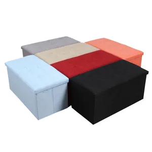 Living Room Furniture Fabric Linen Leather Collapsible Toy Footrest Foldable Bench Storage Box Stools Ottoman