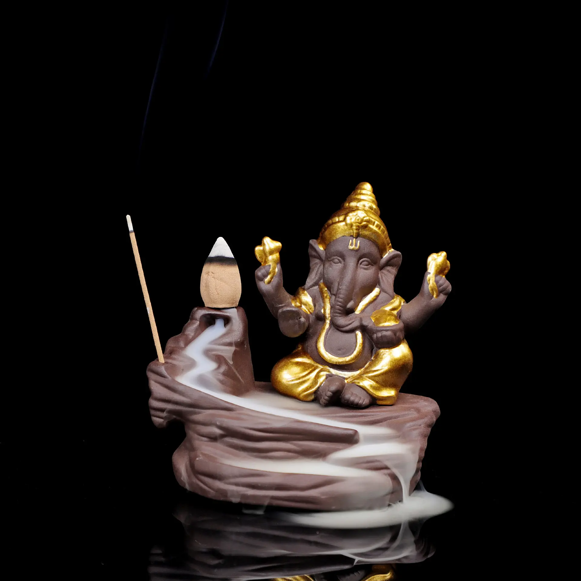 香バーナーポータブルアラビアンホルダー香コーンセラミックロータスインディアンガネーシャ象神仏像逆流香
