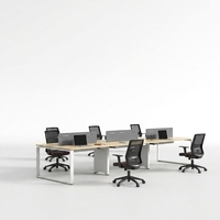 Bureau de travail pour 6 personnes avec écran de confidentialité bas, table moderne en MDF stratifié et structure métallique, mobilier de bureau en gros