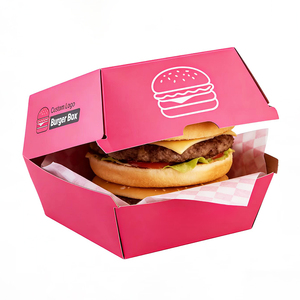 Scatola per Hamburger Personalizzata <span class=keywords><strong>da</strong></span> <span class=keywords><strong>Asporto</strong></span>, Biodegradabile, in Carta Riciclata, Colore Rosa, 6x6 Pollici, per Snack e Fast Food - Product Image 1