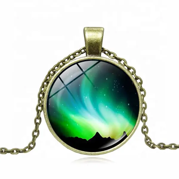 Custom New Year Glass Cabochon Northern Lights Jewellery Photo Aurora Borealis Pendant Necklace For