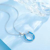 925 argent Sterling fer à cheval cadeau bijoux bleu opale fer à cheval pendentif collier cheval cadeau pour femmes filles