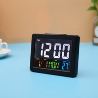 Réveil électronique de table à grand écran LCD couleur, avec affichage de la température, alarme, calendrier perpétuel, 24 heures, pour étudiants, bureau, salon
