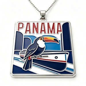 Collier pendentif émaillé Panama Toucan Canal du Panama - Plaqué argent, souvenir de voyage d'Amérique centrale, Fête des Pères, Remise de diplôme - Product Image 5