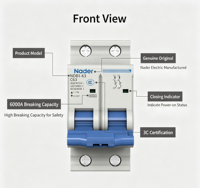 Disjoncteur miniature Nader NDB1-63 de haute qualité, 1-63A, courbes B/C/D, montage sur rail DIN, protection contre les surcharges et les courts-circuits