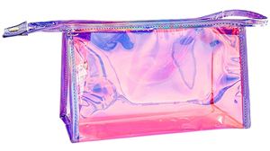 Pink <b>Transparent</b> Laser Cosmetic <b>Bag</b> Iridescent Holographic Waterproof PVC <b>Makeup</b> Organizer <b>Bag</b> for Women - Product Image 2